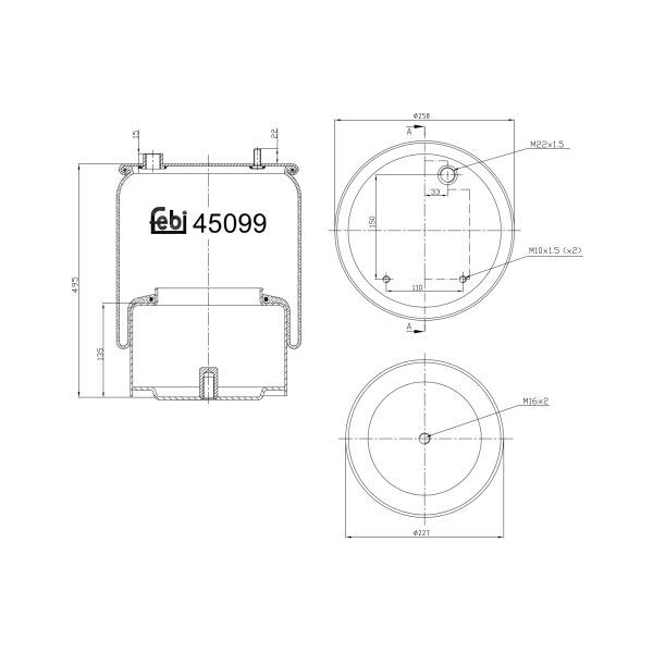 Подушка пневматическая DAF 65 CF, 75 CF, 85 CF, 95 XF, CF 65, CF 75, CF 85, F 1900, F 2300, F 2700, LF, LF 45, LF 55, XF 105 (стакан стальной)