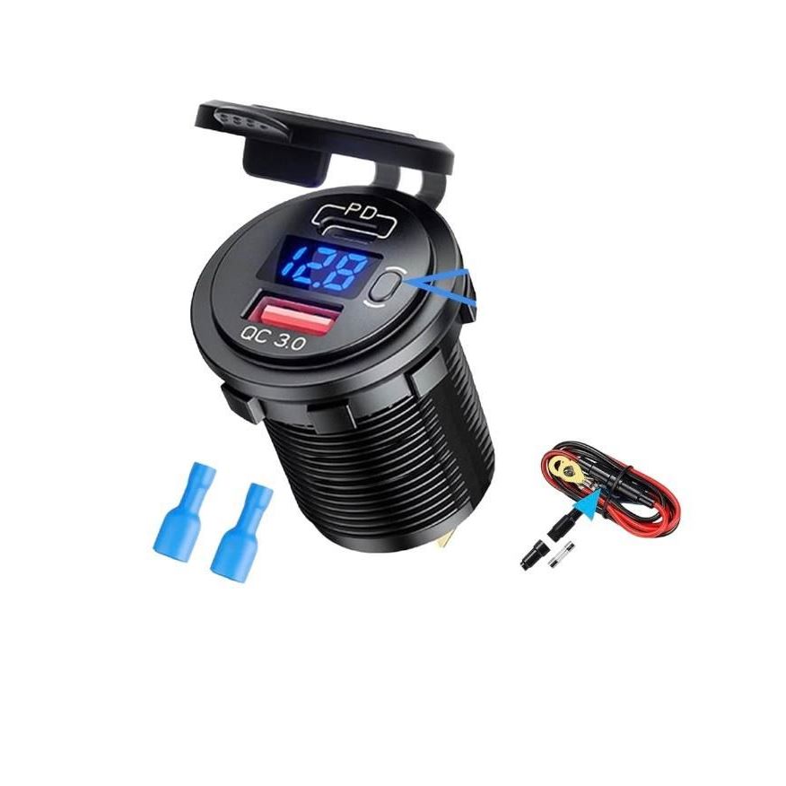 Розетка автомобильная + Вольтметр 12-24v (синий)